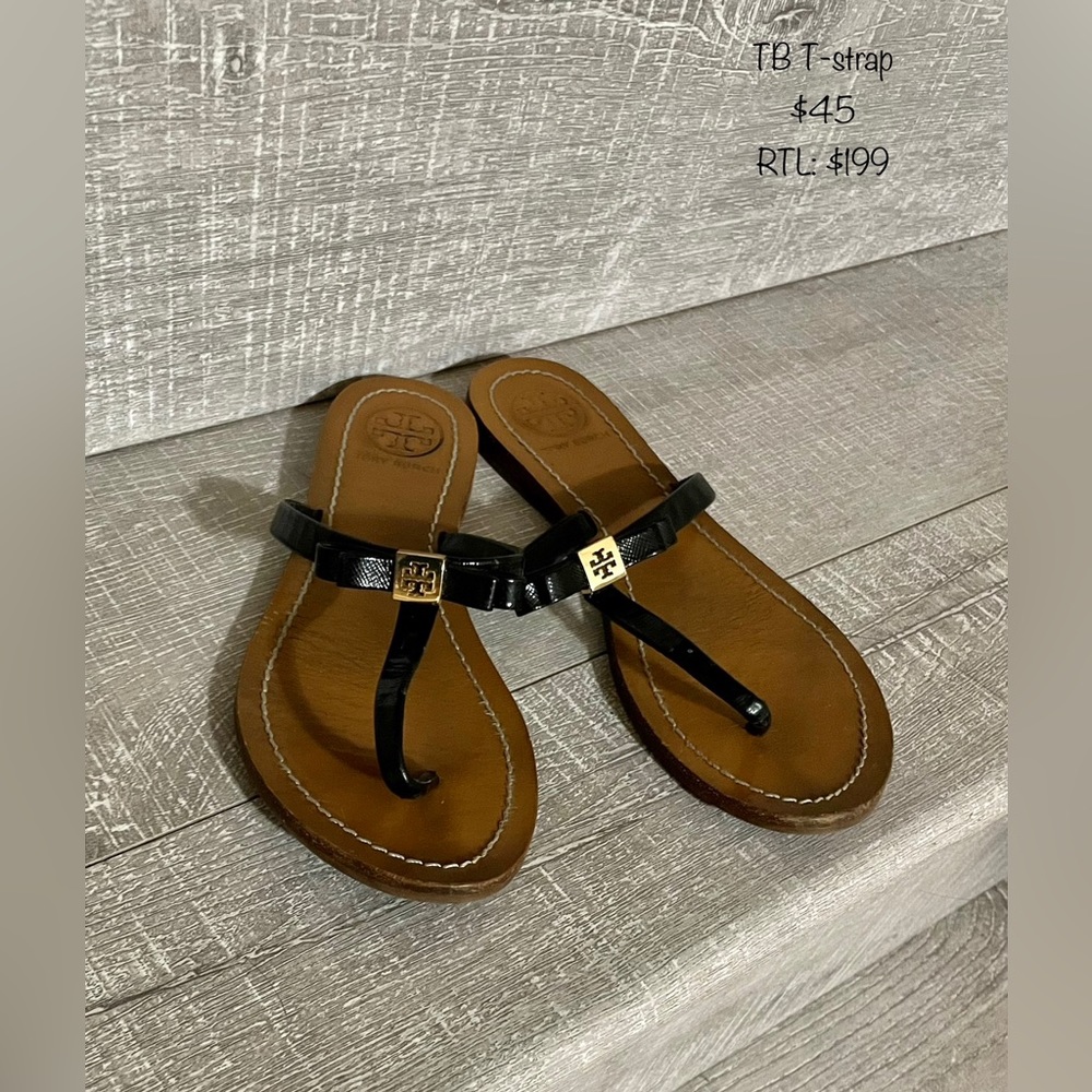 Tory Burch Black Patent T-Strap Sandal